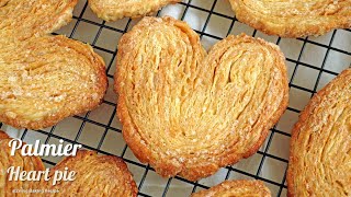 결이 살아있는 팔미에 ♥ 하트파이 만들기  Palmier ♥ heart pie Cookies pastry｜siZning [upl. by Naik]