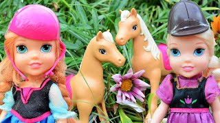 Anna and Elsa Toddlers Horses Riding Trail Adventure Ep 50  Toys In Action [upl. by Pheni]