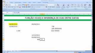 Função HOJE Diferença entre datas Contar quantidade tempo em dias semanas meses anos Excel [upl. by Gardener632]