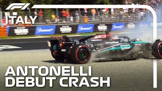 Kimi Antonelli Crashes On FP1 Debut  2024 Italian Grand Prix [upl. by Tedi762]