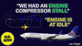 Engine compressor stall One engine is at idle United Boeing 737 returns to Las Vegas Real ATC [upl. by Arolf878]