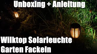 Wilktop Solarleuchte Garten Fackeln 2 Stück Solar Garten Licht Unboxing und Anleitung [upl. by Kilby]