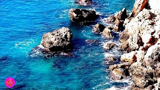 Blue waves are hitting the rocks Relaxing music with rain sounds For Sleeping Stress Relief Music [upl. by Eneirda]