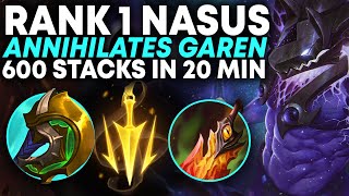 Rank 1 Nasus Annihilates Garen Top 600 Stacks in 20 mins  Carnarius  League of Legends [upl. by Crispas]