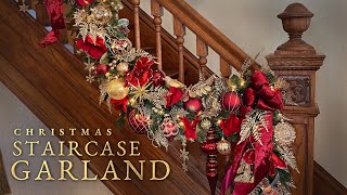 Christmas Staircase Garland  How To Decorate A Staircase For Christmas  Christmas Decorating [upl. by Ellenahs]