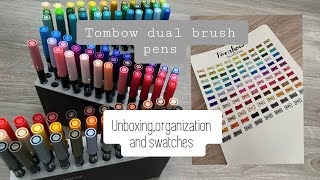 Tombow dual brush pen  all 108 colors  unboxing  swatches [upl. by Ailemak700]