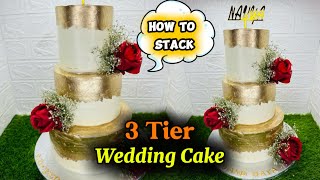 How To Stack 3 Tier Wedding Cake  How To Use Gold Dust  Butter Cream Cake  MG Bakers [upl. by Maren]