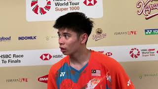 Wawancara Leong Jun Hao Malaysia Usai Tumbangkan Jonatan Christie di Babak I Indonesia Open 2024 [upl. by Amikahs]