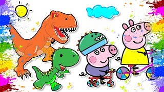 Peppa Pig und Dinosaurier zeichnen lernen für kinder  Zeichnen und malen für kinder [upl. by Ardnossak389]