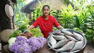 Market show and cooking Yummy deep fry fish eat with Cambodia noodle  Countryside Life TV [upl. by Dreddy]