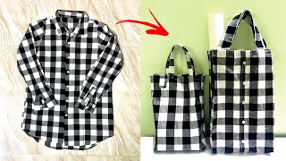 DIY Recycling a Shirt to 2 Shopping Bags  Recycle Old Clothes  Shopping Bag Sewing Tutorial [upl. by Ihcelek]