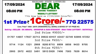 🔴 Dear Evening 0800 PM Nagaland State Lottery Result Today ll Date17092024 ll [upl. by Karlow]