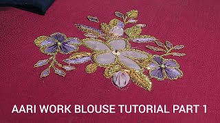 Beautiful cut work flower embroidery on blouse PART 1  aari work for beginner  cut work tutorial [upl. by Kred456]