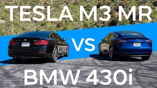 Tesla Model 3 vs BMW 430i Gran Coupe  Canyon Run at Angeles Crest Highway [upl. by Popelka]