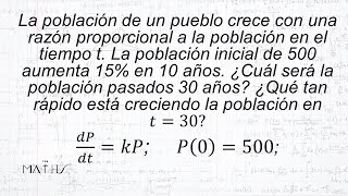 CRECIMIENTO Y DECRECIMIENTO de población  ECUACIONES DIFERENCIALES  EJERCICIO 2 [upl. by Ennovahc]