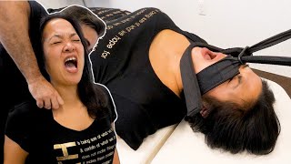 Chiropractor ADJUSTS Girl from Germany Intense Back Pop [upl. by Stanislaus973]