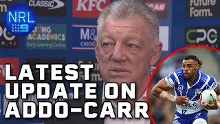 Gus Gould reveals the latest news surrounding Josh AddoCarr NRL Presser  NRL on Nine [upl. by Aimahs807]