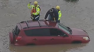 Stranded driver rescued from flood waters in Sepulveda Basin [upl. by Bisset]