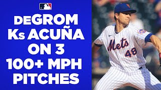 Jacob deGrom strikes out Ronald Acuña Jr on 3 straight 100 mph pitches to open game [upl. by Osrock]