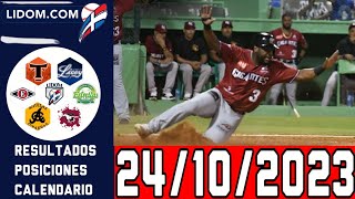 LIDOM ⚾ Resultados Posiciones Calendario 24102023 Liga de Béisbol Profesional República Dominicana [upl. by Joannes]