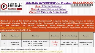 Mega Walkin On 2023 Freshers BscMscBpharmMpharmdpharmdiploma At Macleods pharmaceuticals [upl. by Centeno]