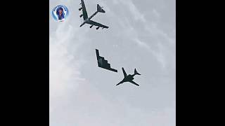 Three stealth bombers LancerSpirit and Stratofortress flying together [upl. by Agnola]