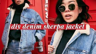 DIY Denim Sherpa Jacket 🐑💕  WITHWENDY [upl. by Bloom]