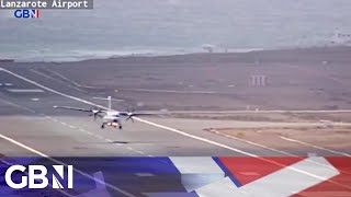 Spanish plane bounces UNCONTROLLABLY on Lanzarote runway in terrifying landing [upl. by Gerbold269]