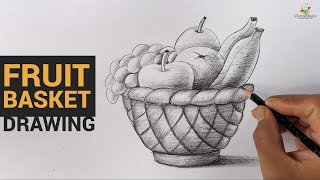 How To Draw Fruit Basket Easy with Pencil Shading  Drawing Tutorials [upl. by Aymahs]