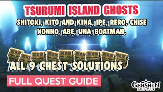 How to ALL 9 GHOSTS PUZZLES amp CHESTS of TSURUMI ISLAND  Genshin Impact [upl. by Karlin]