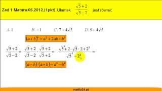 Matura z matematyki 062012  zad 1  Usuwanie niewymierności z mianownika  Matfiz24pl [upl. by Mylo393]