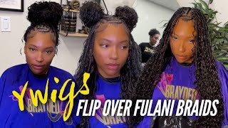 SUPER FULL Flip Over Fulani Braids Ft YWigs Human Hair dopeaxxpana [upl. by Ahsilac]