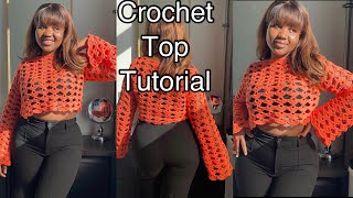 Easy Open Shell stitch Crochet Topsweater Tutorial  Mihankushea [upl. by Avid]