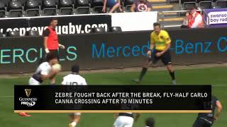 Guinness PRO14 201718 Rd 1  Ospreys vs ZEBRE RUGBY  La meta di Canna [upl. by Llekram]