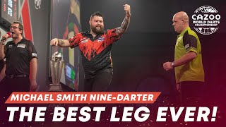 THE BEST LEG OF ALL TIME 🤯 MICHAEL SMITH HITS A NINEDARTER IN A WORLD CHAMPIONSHIP FINAL [upl. by Aillimat]