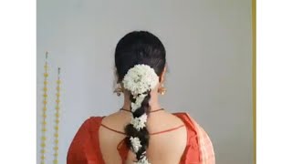 Durgapuja 2 minute braid hairstyle with jasmine garland easyhairbraidwithgajrafordurgapuja [upl. by Eerolam142]