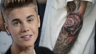 Justin Bieber Completes Sleeve with Selena Rose Tattoo [upl. by Tullus49]