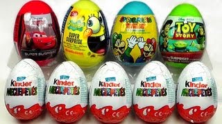 5 Kinder Surprise amp 4 Surprise Eggs Cars 2 Spongebob Toy Story Super Mario [upl. by Enilec848]