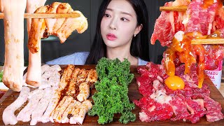 ASMR MUKBANG  소등골과 버터맛이 나는 생차돌박이 육회 먹방 RAW BEEF SPINE amp RAW BEEF BRISKET★ SESAME OIL amp SPICY SAUCE [upl. by Marcoux]