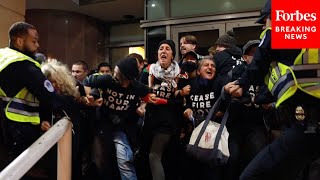 Wild Footage Capitol Police Clash With ProCeasefire Protesters Outside DNC Headquarters In DC [upl. by Altaf]