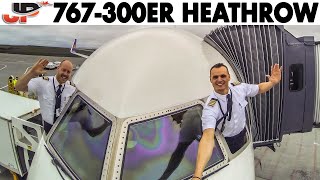 Piloting BOEING 767300 out of London Heathrow  Cockpit Views [upl. by Aitat]