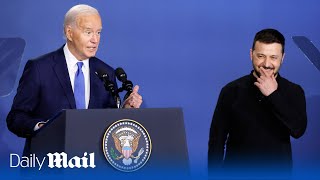 Biden introduces Zelensky as President Putin at NATO summit [upl. by Slin147]