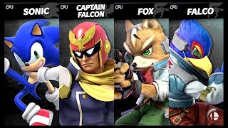 Sonic VS Captain Falcon VS Fox VS Falco LV 9 CPU Battle Super Smash Bros Ultimate [upl. by Sternlight]