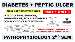 Unit 3  Diabetes Mellitus  Peptic Ulcer  Part 1  Pathophysiology b pharm 2nd semester Carewell [upl. by Bloch]