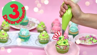 🎄🧁 CUPCAKES NAVIDEÑOS 3 Decoraciones de cupcakes para navidad FACILES y RÁPIDOS ❄️ Postres navideños [upl. by Onaireves257]