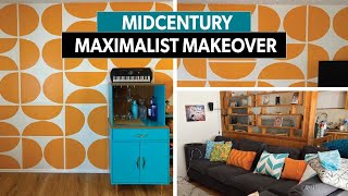 RenterFriendly Living Room Makeover  Colorful Midcentury Maximalist Decor [upl. by Merat]