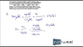 ejercicio resuelto cálculo de molaridad de una disolución con ácido [upl. by Nylirehc]