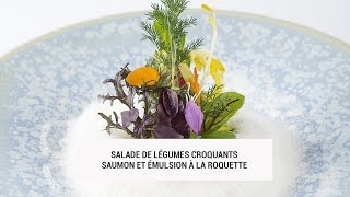 Salade de légumes croquants saumon et émulsion à la roquette par Kei Kobayashi [upl. by Aicilas]