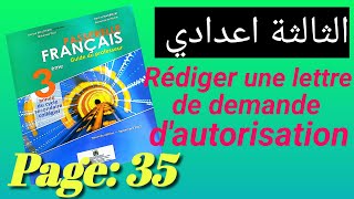 Comment rédiger une lettre de demande dautorisation 3ème année collège passerelle page 35 [upl. by Nylhsa]