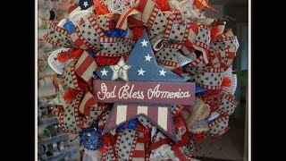 Poly Burlap Mesh Patriotic Wreath Tutorial [upl. by Artenak251]